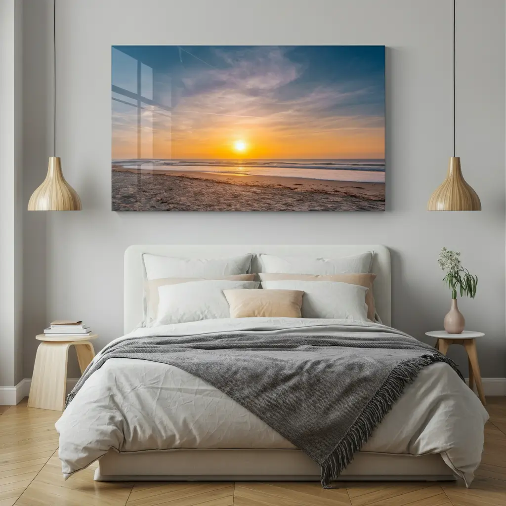 Wall-mounted Large acrylic Frame in the bedroom above the bed