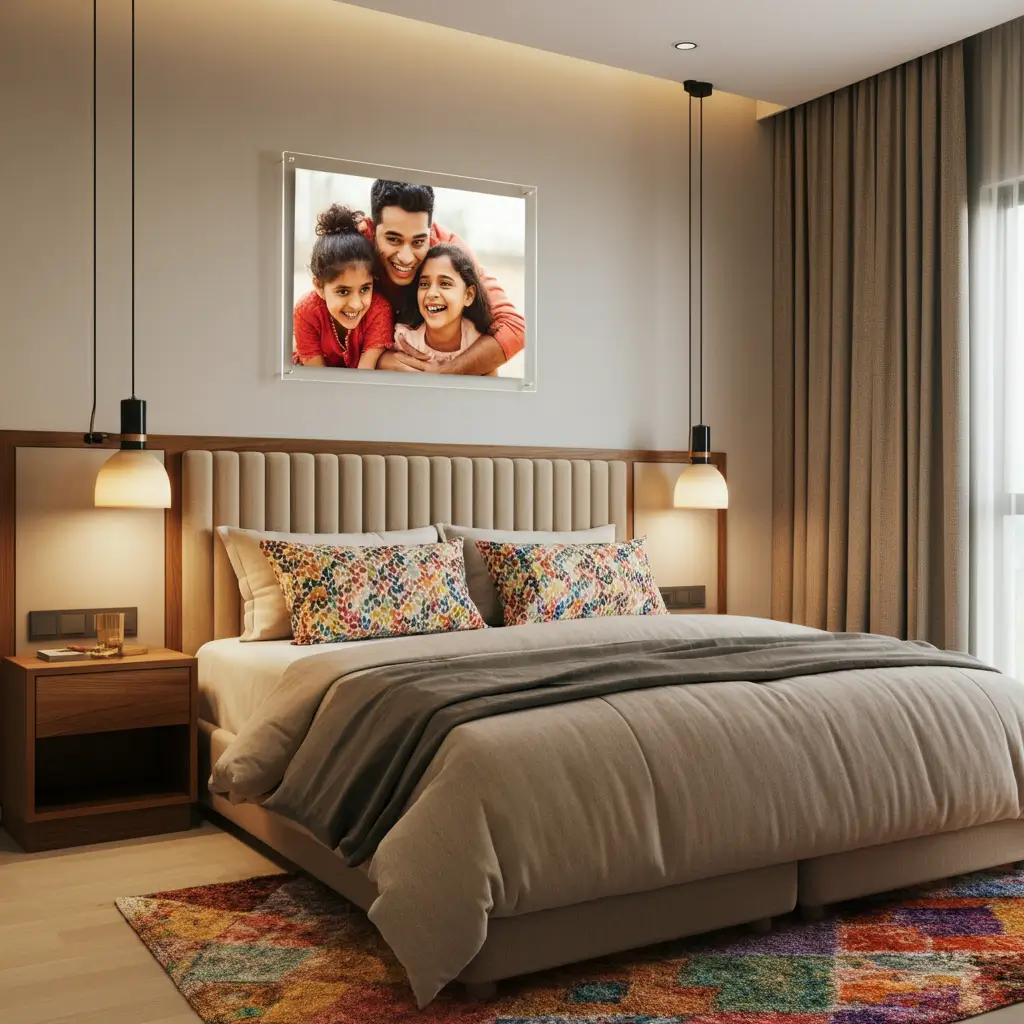 Large Acrylic Photo Frame in Bedroom