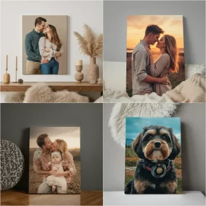 Variety of custom canvas prints as gift ideas for various occasions.