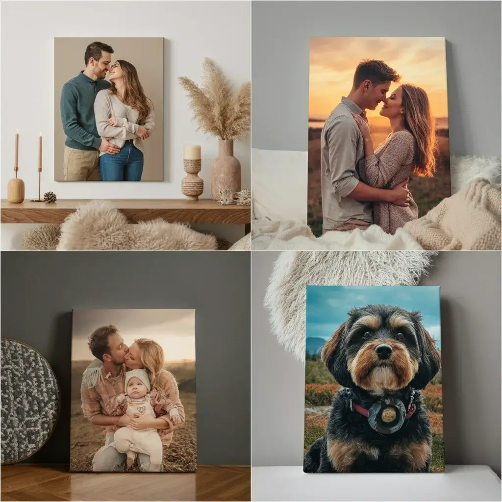Variety of custom canvas prints as gift ideas for various occasions.
