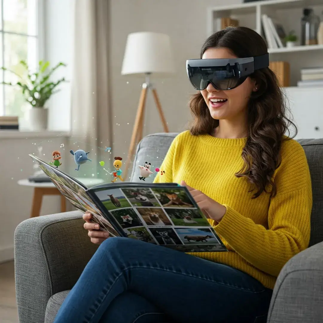 A woman using AR to watch Photobook